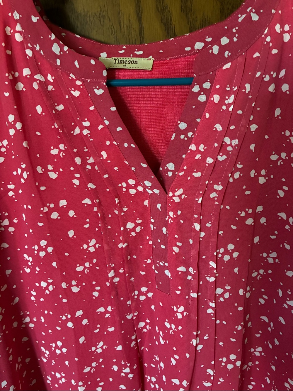 Timeson Raspberry Split-Neck Flutter Sleeve Blouse - Picture 3 of 5